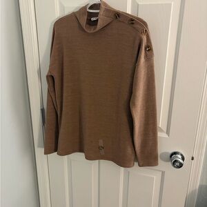 MACARON Men's Tan Turtleneck Sweater with Button Accents